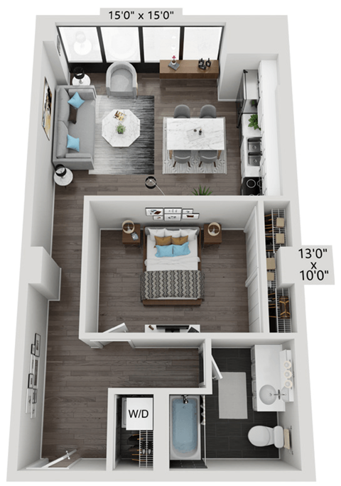 1 Bed 1 Bath  Floor Plan | 705-714 Sq. Ft. at The Montrose Apartments in Chicago, IL